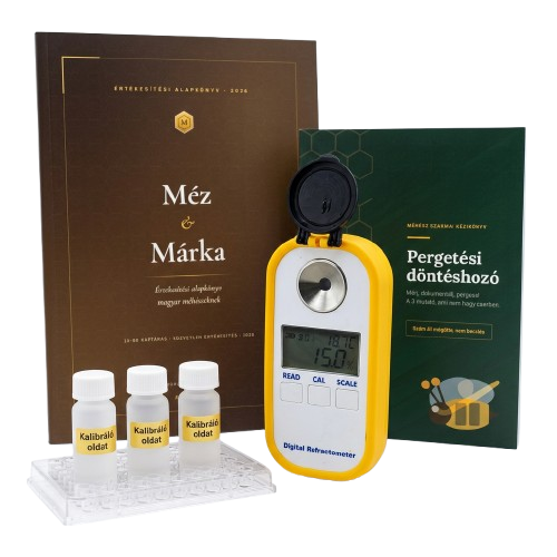 Prémium mézmárka csomag - digitális refraktométer, 3 kalibráló oldat, Méz & Márka könyv