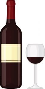 Glass and bottle of wine vector illustration.